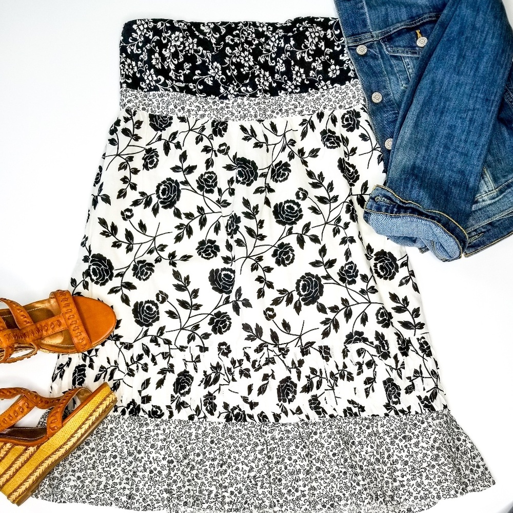 Loft strapless black white dress